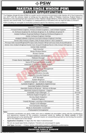 Pakistan Single Window Jobs 2023