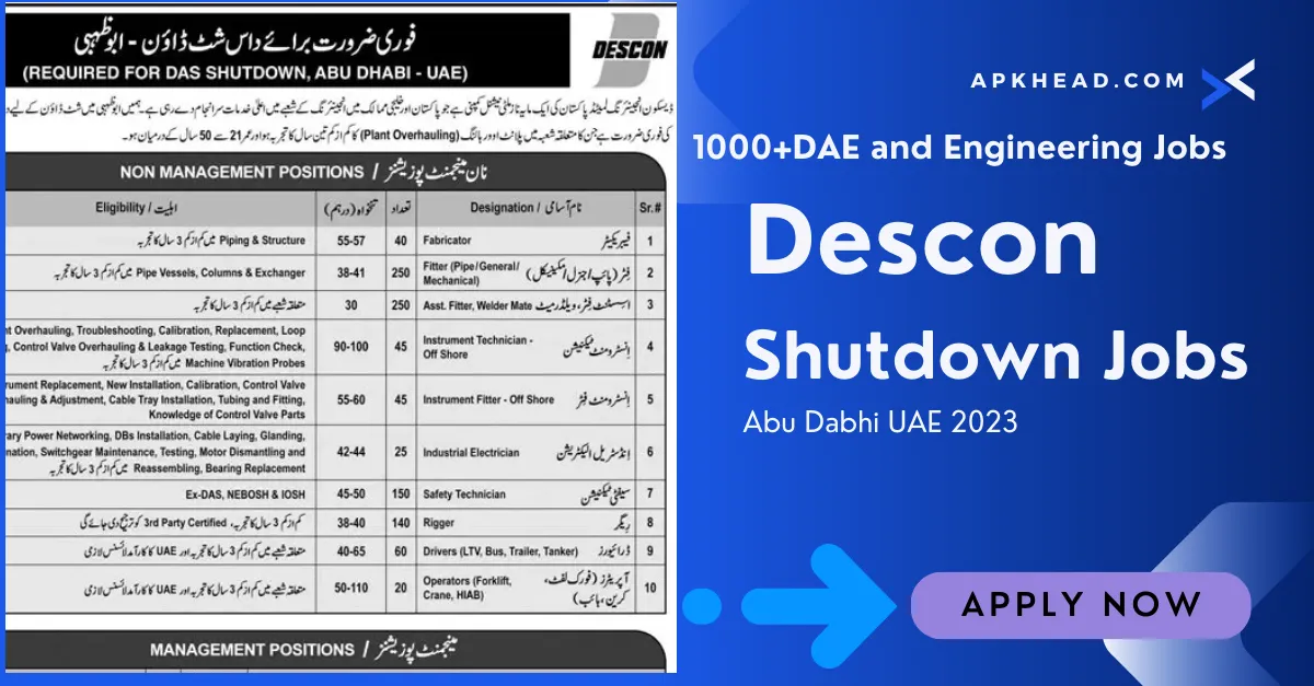 Descon Shutdown Jobs in UAE 2023 Application Process