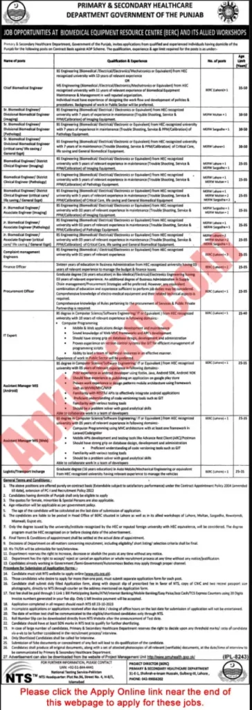 Primary and Secondary Healthcare Department Jobs