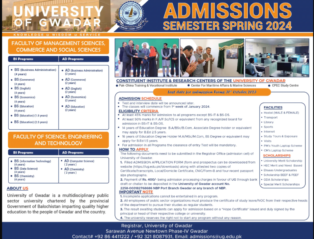 University of Gwadar Admissions