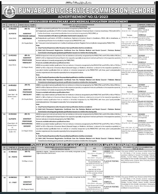 Punjab Public Service Commission Advertisement