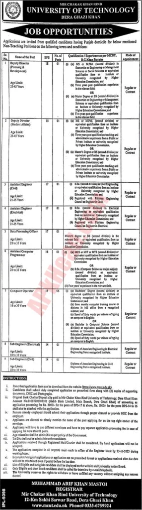 Job Opportunities at Mir Chakar Khan Rind University of Technology