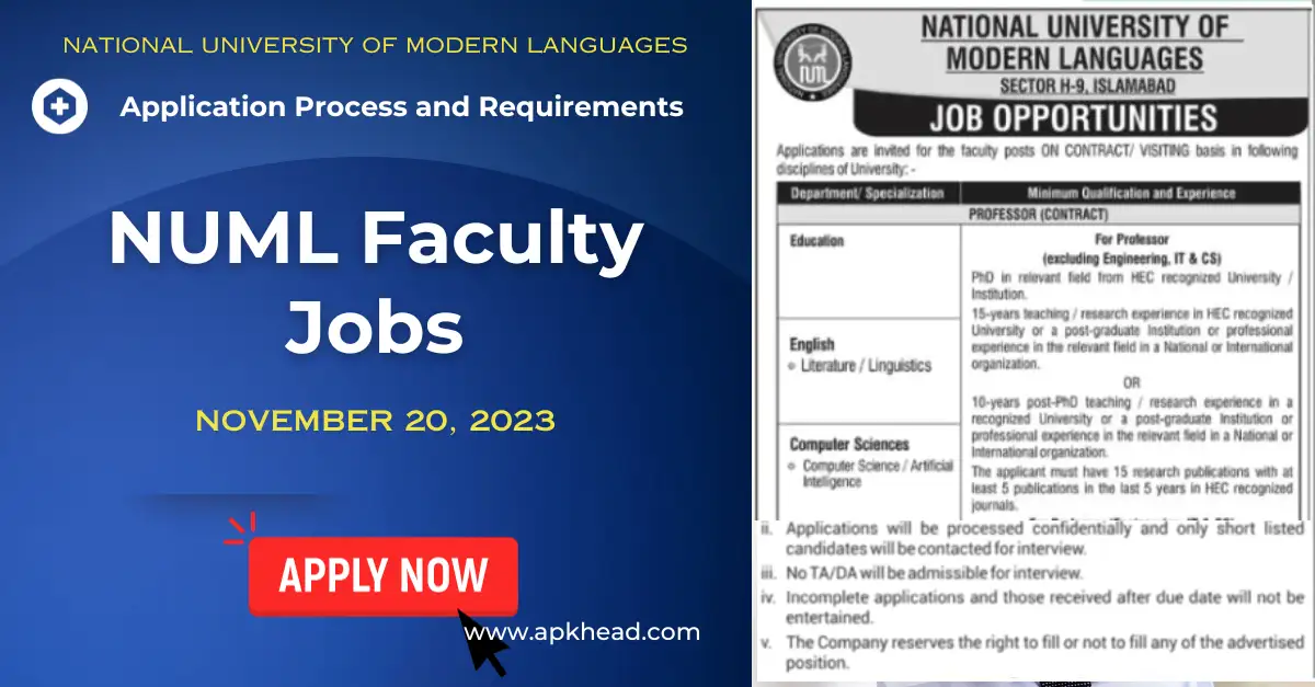 National University of Modern Languages NUML Faculty Jobs Apply Now